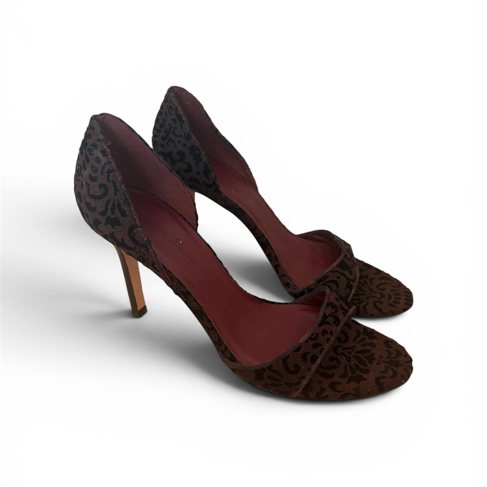 Diego di Lucca 8 high heel velvet peep toe crushed textured career dress up